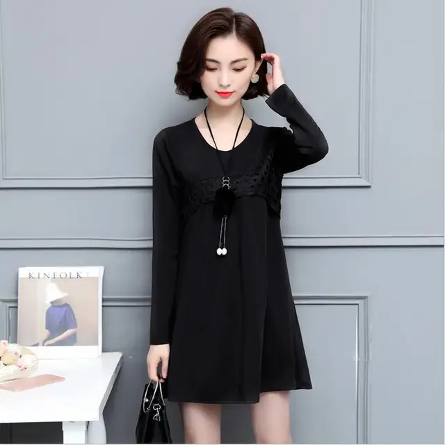 Vintage Baggy Dresses Fashion Women Full Sleeve Round Collar Winter No ...