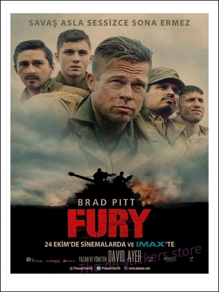 Fury Brad Pitt Tiger Sherman tank Hollywood Home Furnishing decoration  Kraft Movie Poster Drawing core Wall stickers/5059