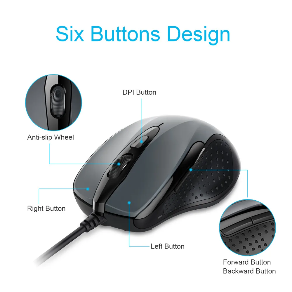 TeckNet Mouse Pro S2 проводная мышь высокой производительности 6 кнопок 2000DPI геймерская