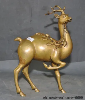 

Christmas 10" Old China Chinese bronze Feng Shui auspicious peach Sika deer animal statue Halloween