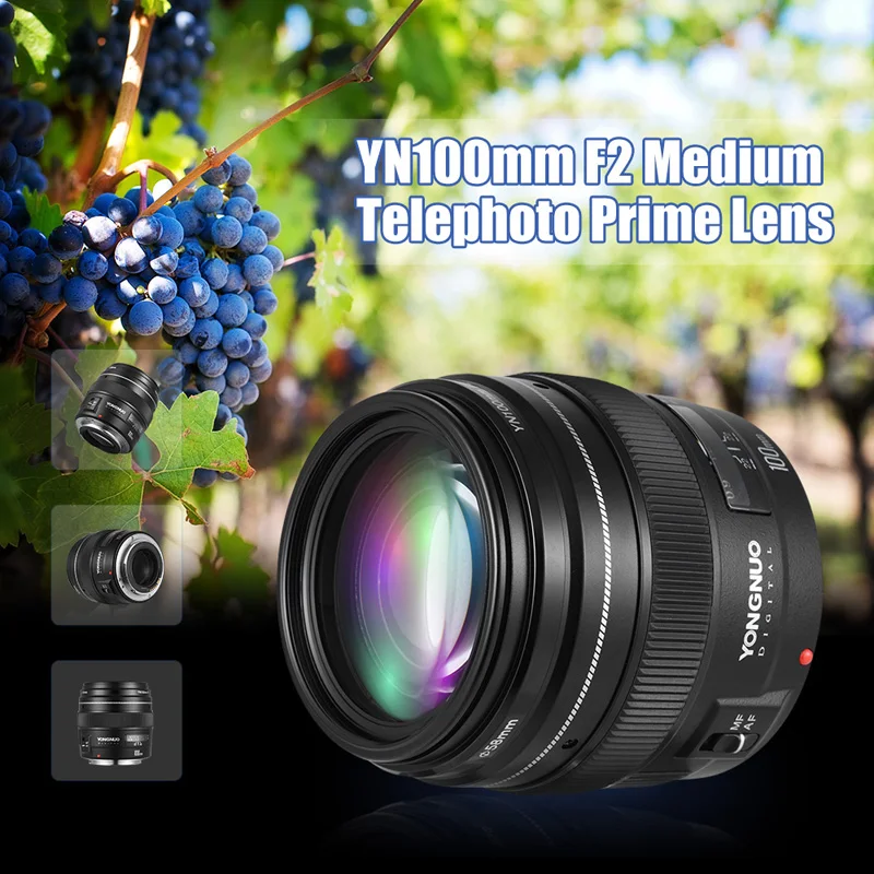 Объектив Yongnuo YN100mm F2 с автофокусом Средний телеобъектив Prime 100 мм для камеры Canon EOS Rebel AF MF 1200D 760D 700D 80D 70D 5D2