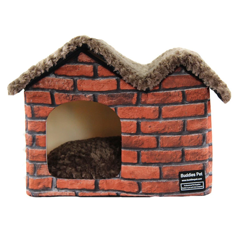 ペットの犬小屋 かわいい猫の巣 古いポータブルブリックヴィラ ペットの家 暖かく居心地の良い 猫のパッド 子犬のベッド 犬用の二重屋根の犬小屋 小屋 犬小屋 家畜小屋 Aliexpress