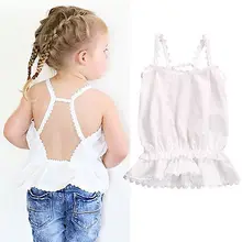 Новинка года, белые летние хлопковые топы с оборками для маленьких девочек 0-24 месяцев, топы с бретельками на бретелях, блузки для детей от 0 до 24 месяцев