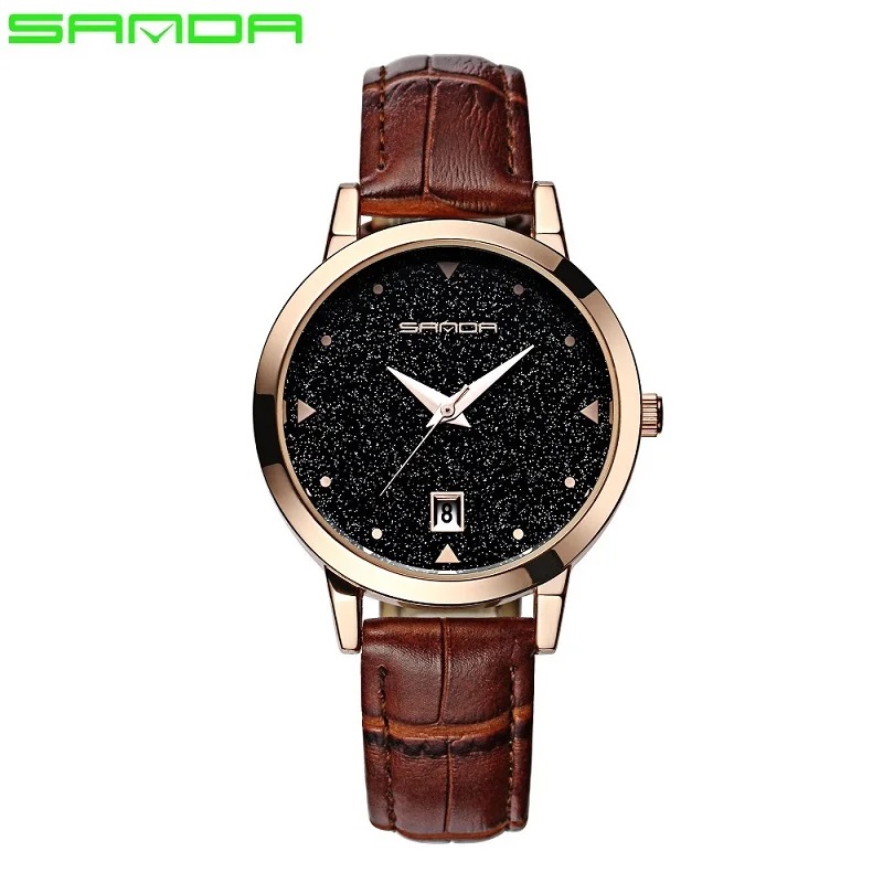 SANDA, золотые кварцевые часы с бриллиантами, женские, известный бренд, роскошные золотые наручные часы, женские часы, Montre Femme, Relogio Feminino - Цвет: brown