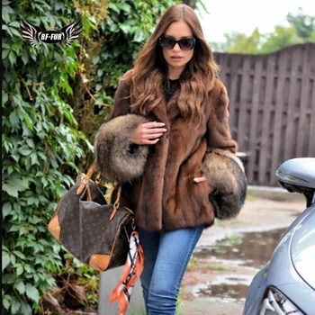 

BFFUR Fashion Jackets For Women Winter 2019 Fashion Natural Mink Fur Lined Coats Plus Size Karakul Parka Real Fur Outerwear Tops