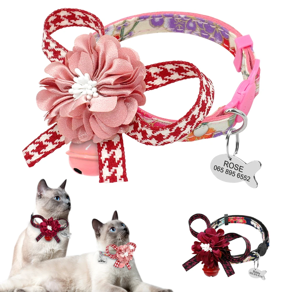 

Quick Release Cat Collar Personalized Name Tag Kitten Collar Safety Cat Necklace Pet Supplies Chihuahua Cats Collars With Bell