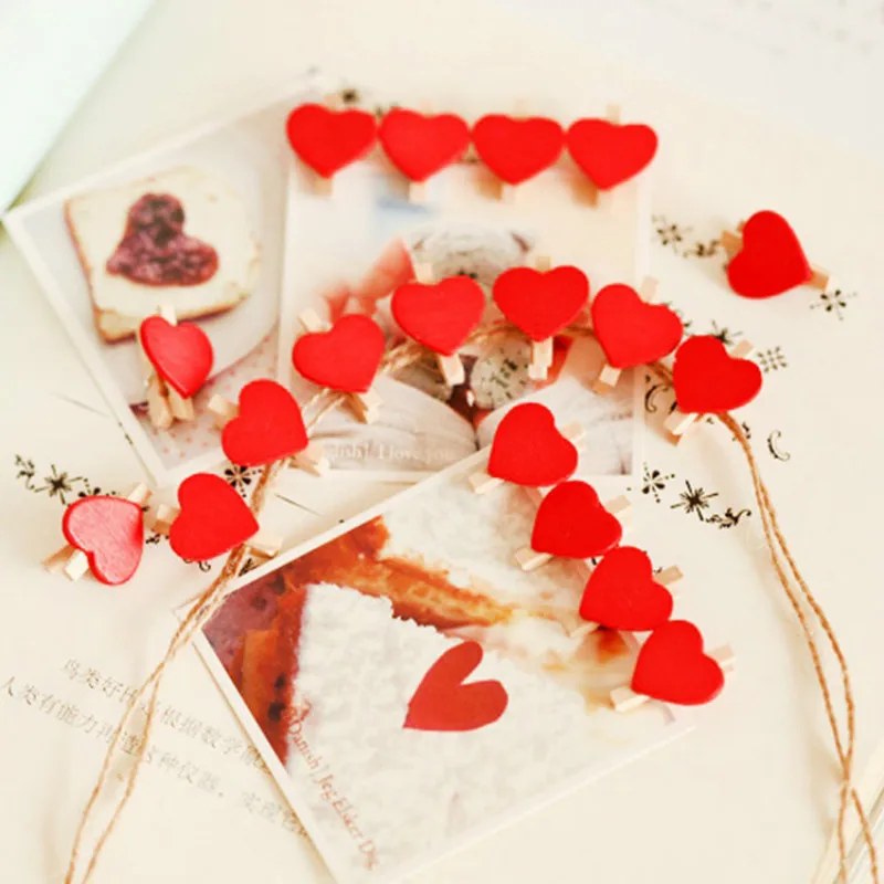 

20pcs Mini Romantic Loving Heart Shape Wood Clips Crafts Photo Paper Peg Clothespin Postcard Clips Home wedding Decoration