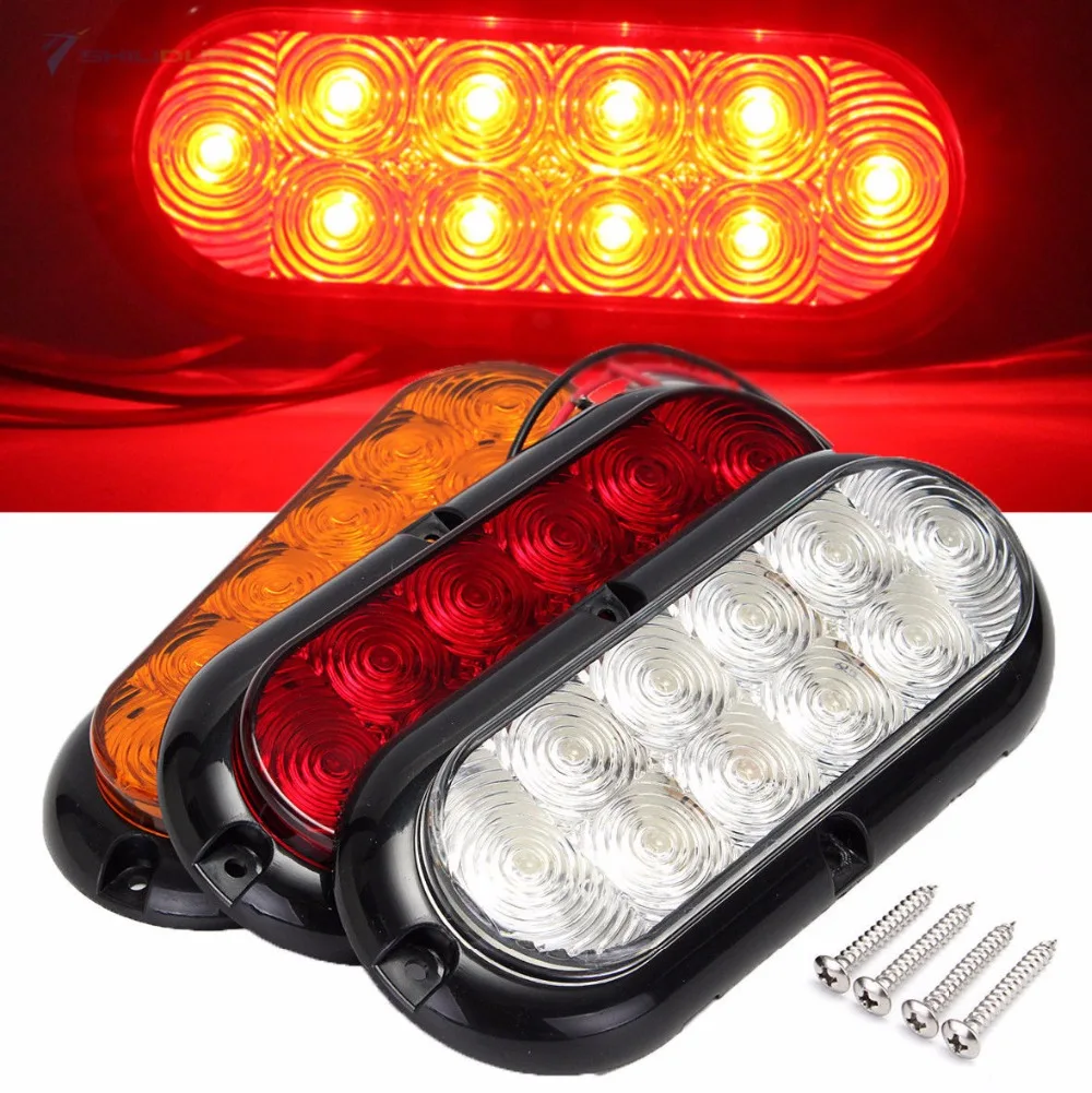 Red Tail Light LED Car & Truck Light Bulbs & LEDs 2-Pack 6 LED Oval S - Stop /Turn/Tail Brake Lights, Sealed Mount, Red Trailer Light - Foto 10