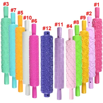 

1Piece Plastic Nonstick Rolling Pin Daisy Different Patterns Baking Tools Fondant Embossed Mold Cake Decorating Hot