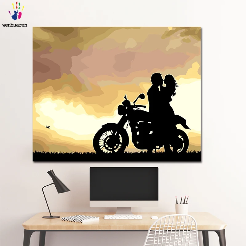

DIY colorings pictures by numbers with colors Lovers in the sunset picture drawing painting by numbers framed Home