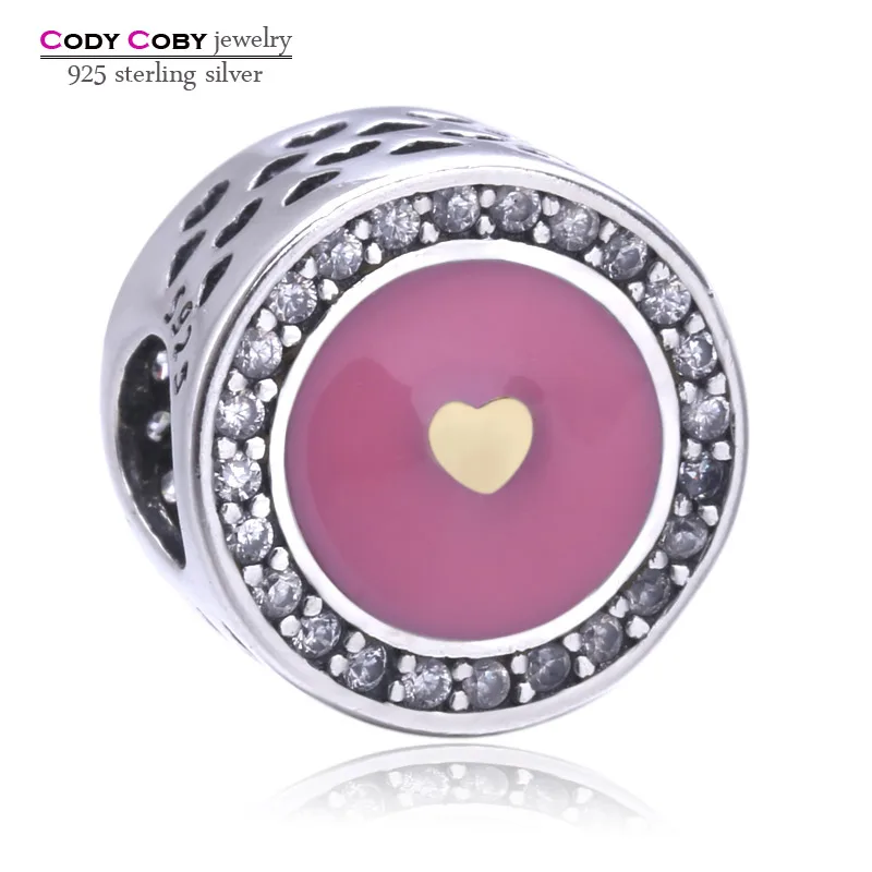 CODY COBY 925 пробы серебро Драгоценные сердце розовый эмаль бисер подходят DIY Шарм