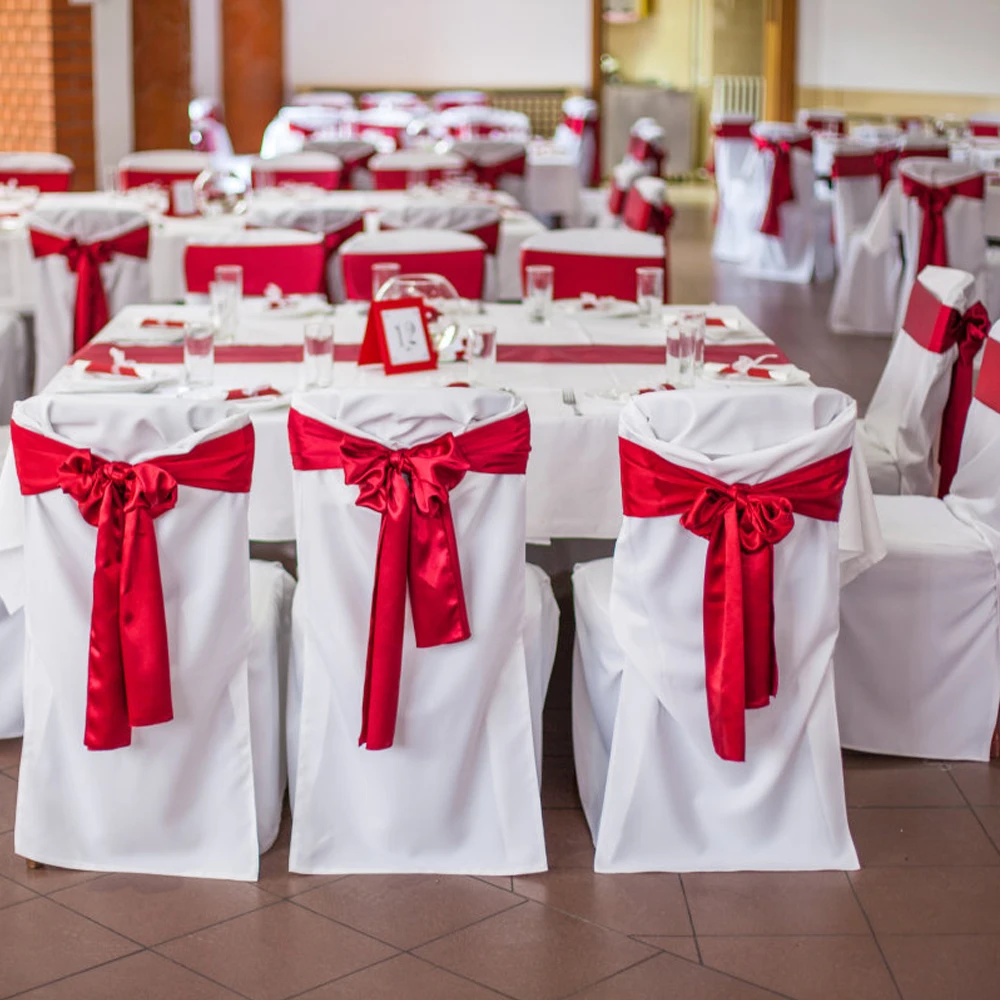 

25/50/100pcs/lot Satin Fabric Wedding Chair Decoration Sashes Bow High Quality Chairs Knot Decor For Wedding Party Banquet Event