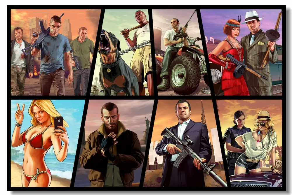 На заказ Печать на холсте настенное искусство Grand Theft Auto V Game постер GTA 5 обои ретро