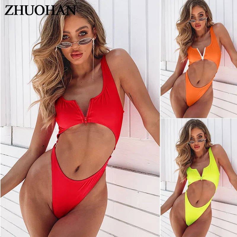 

Sexy Leaky Belly Swimsuit Female Solid Bikini 2019 New One Piece Summer Ladies Bathing Suit Beach Bikini Push Up Swimwear Women
