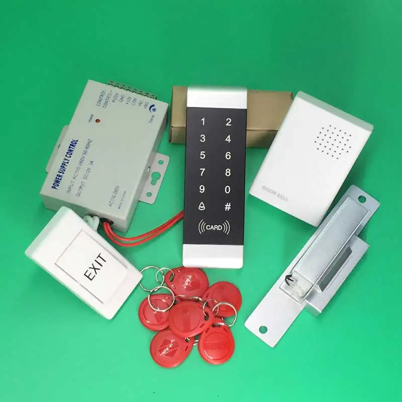 

Access Control System NO Electric Strike Lock 125KHz RFID Reader Touch Keypad Access Controller kit