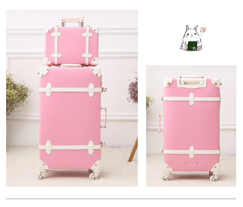 Ретро Модный набор чемодан на колесиках с сумкой для макияжа женский розовый Спиннер переноска для путешествий ручной работы на колесиках чемодан коробка косметичка