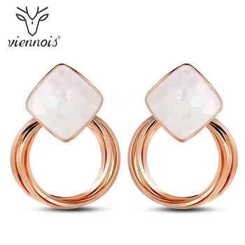 

Viennois Korean Statement Stud Earrings for Women White Shell Geometric Stud Earrings Hollow Circle Pendantes