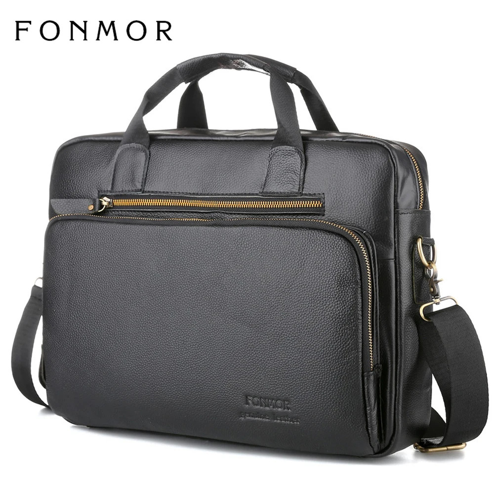

FONMOR Business Causal Genuine Leather Briefcase 15" Laptop for Men Travel Bag High Quality Computer Shoulder Hand bags