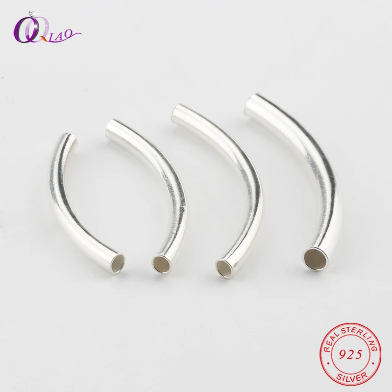 

4-5MM one piece Silver long beads 925 sterling silver Connector silver Curved tube for Bracelet Fashion Jewelry Making Findings