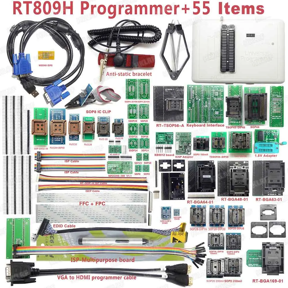RT809H EMMC Программирование Nand Flash со всеми адаптерами BGA48 BGA63 BGA64 BGA169 адаптер RT809H EMMC Nand Flash