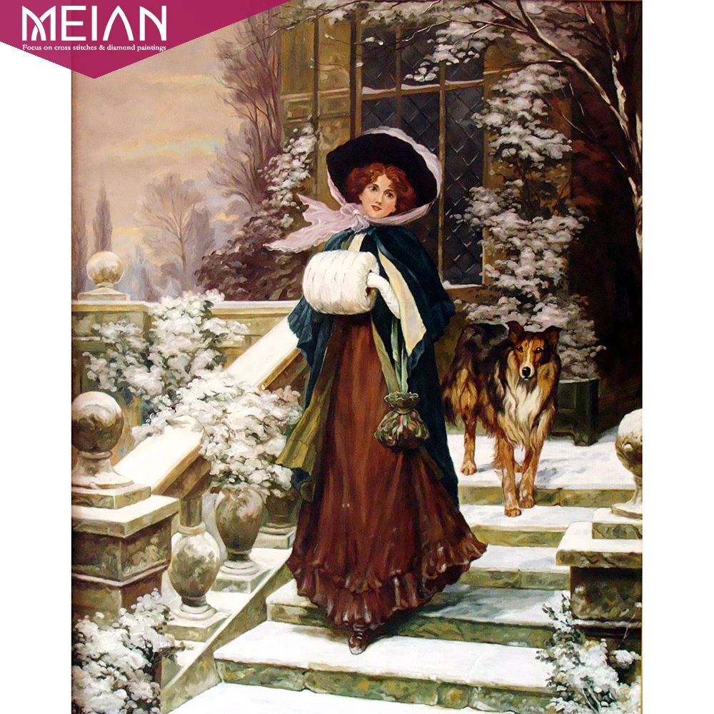 

Meian Diamond Embroidery 5D DIY Diamond Painting Woman and Dog Animal Diamond Painting Cross Stitch Rhinestone Decor new sale