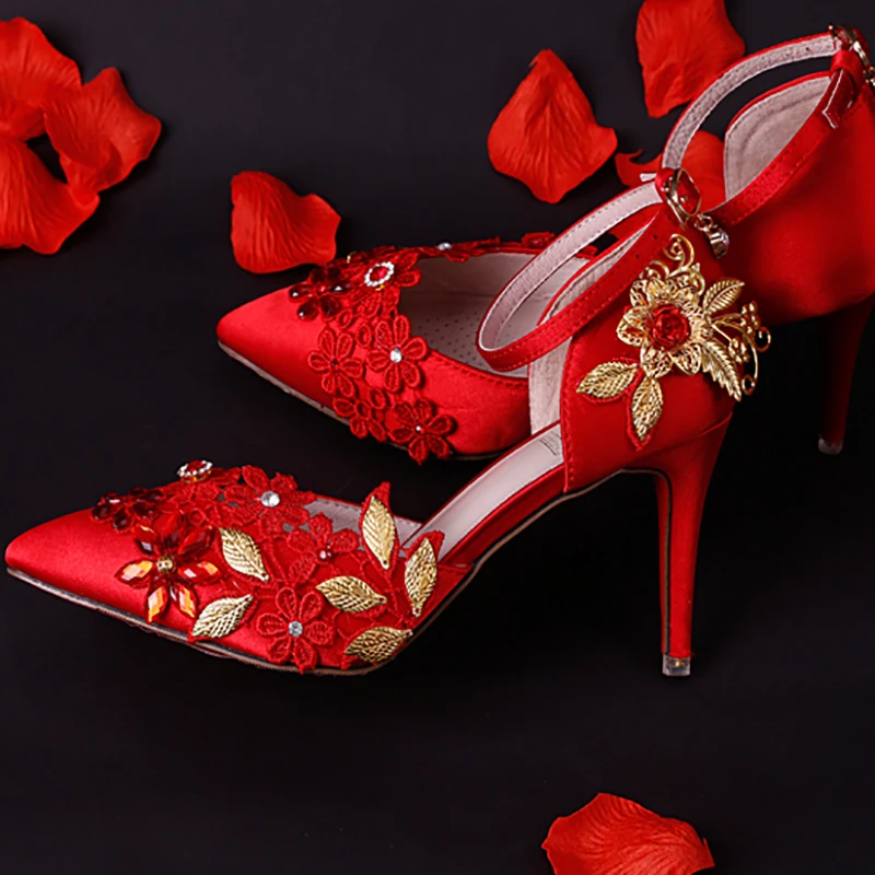 red and gold wedding shoes