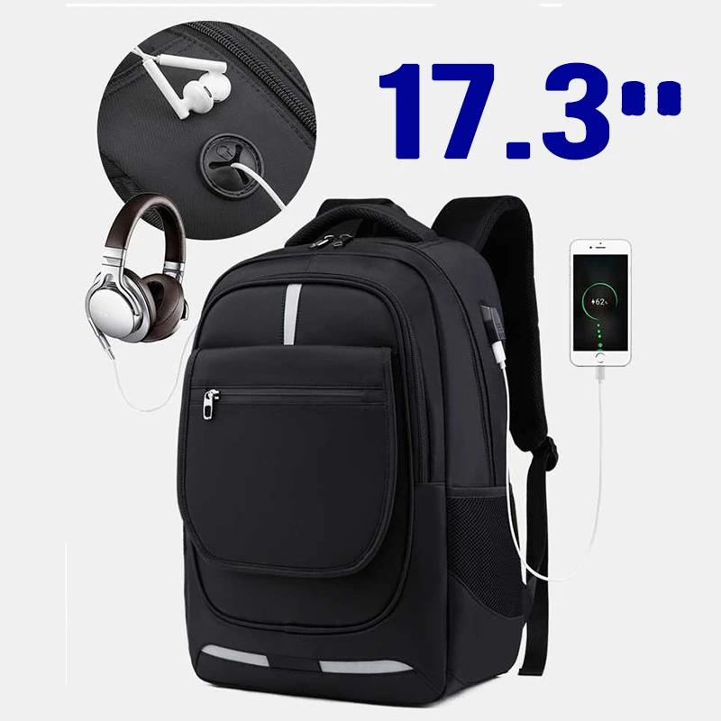

Backpack Laptop 17.3 17 15.6 inch Womens Mens Travel Business Anti-thef Backpacks Male Bag With Headphone Plug USB Charging Bags
