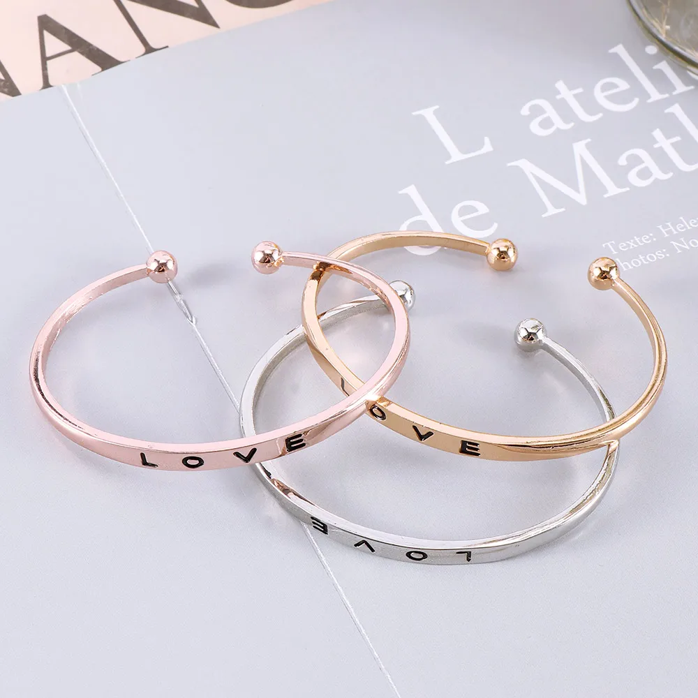 

1Pc Fashion Women Bracelet Adjustable Men Screw Hand Love Letter Cuff Bangle Opening Women Jewelry Gift