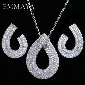 

EMMAYA Unique C Design Round CZ Crystal Jewelry Sets Silver-color Necklaces Pendant Stud Earrings Gifts for Women