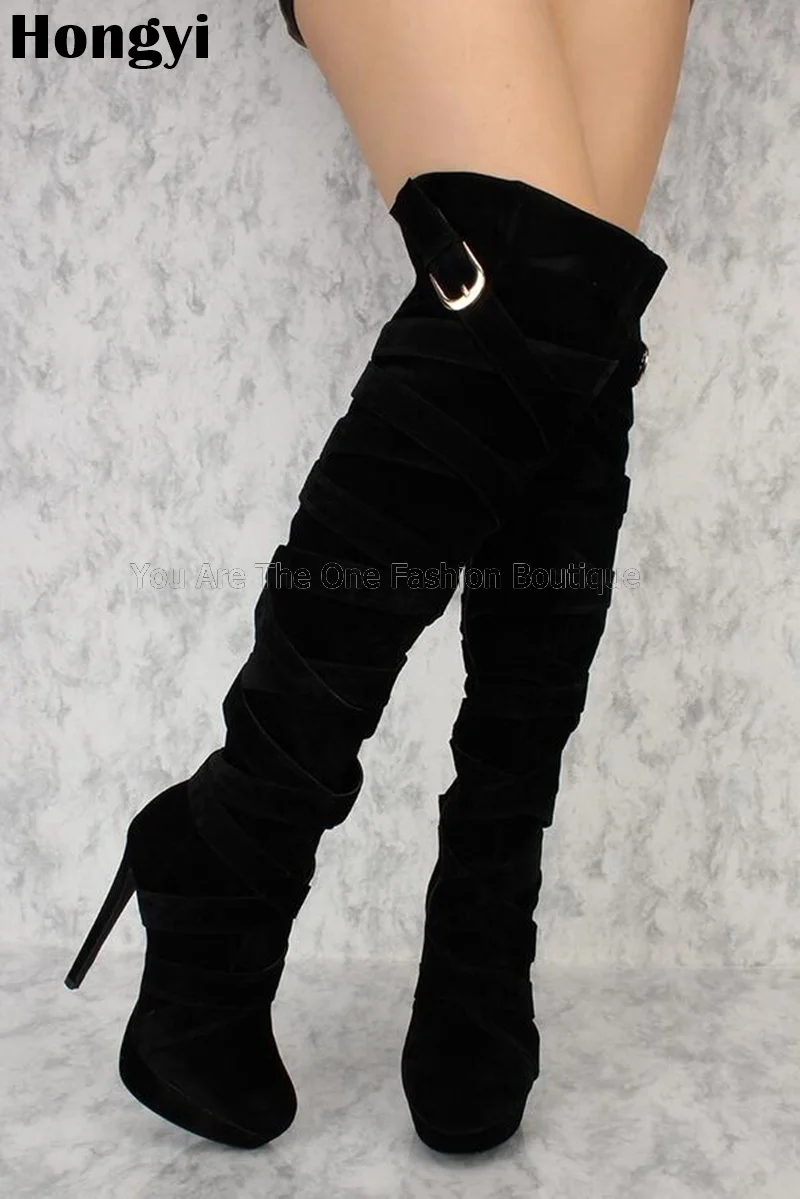 black wrap platform heels