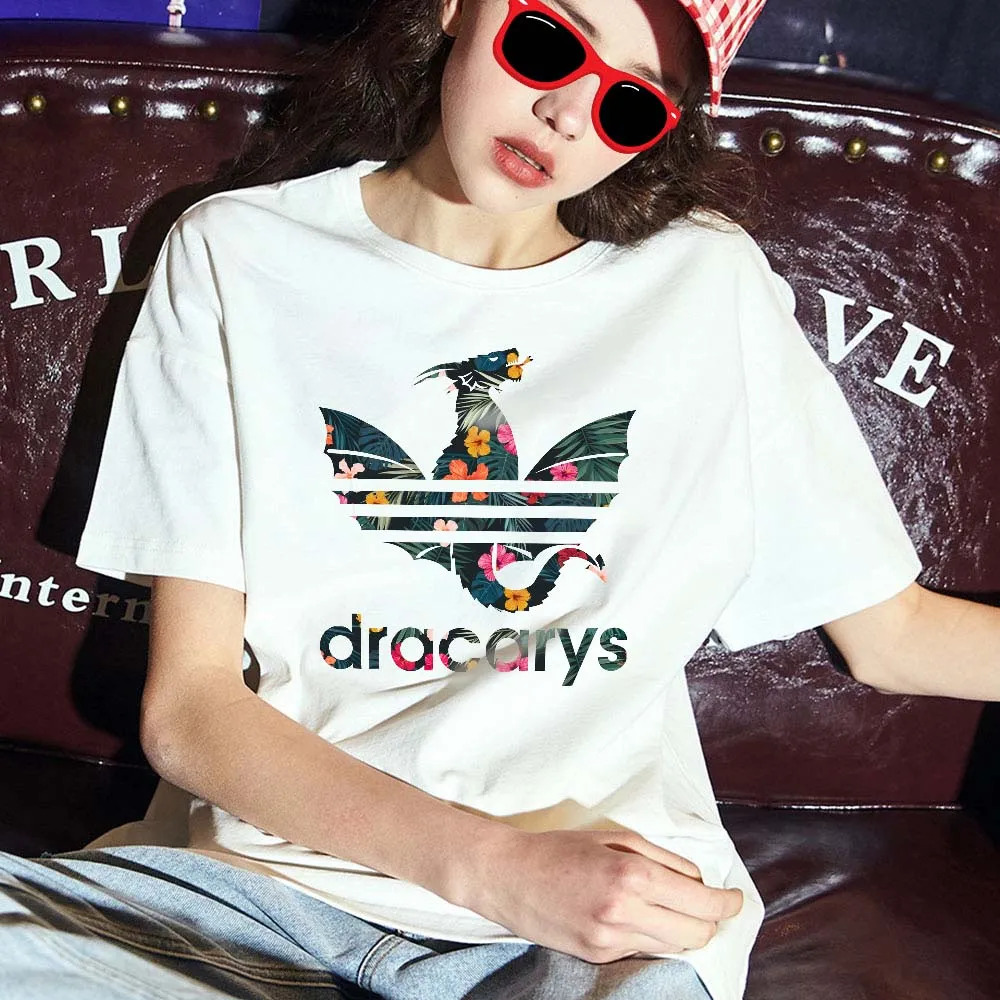 QIM لعبة من عروش النساء تي شيرت طباعة Dracarys عارضة الصيف أعلى المحملات للنساء الأزياء تي شيرت تي شيرت غير رسمي