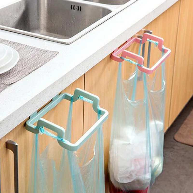 Kitchen Gadgets Plastic Portable Kitchen Cabinet Trash Rack Storage Rack Holder Cupboard Door Back Hanging Trash Rack Hot Sale