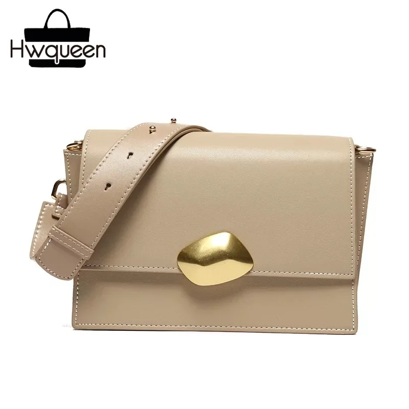 

Fashion Designer Genuine Leather Magnetic Snap Women's Small Flap Purse Wide Strap Lady Single Shoulder Bag Female Messenger Bag