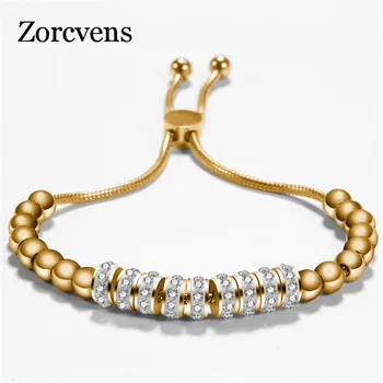 

ZORCVENS New Fashion Female Jewelry Rose Gold/Gold/Silver Color Stainless Steel CZ Stone Charm Bracelets Bangles for Woman