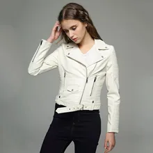 Moto Biker Jacket Ladies Slim Turn Down Collar Zipper Women Pu Faux Leather Jacket New Spring Autumn White Punk Short Coats