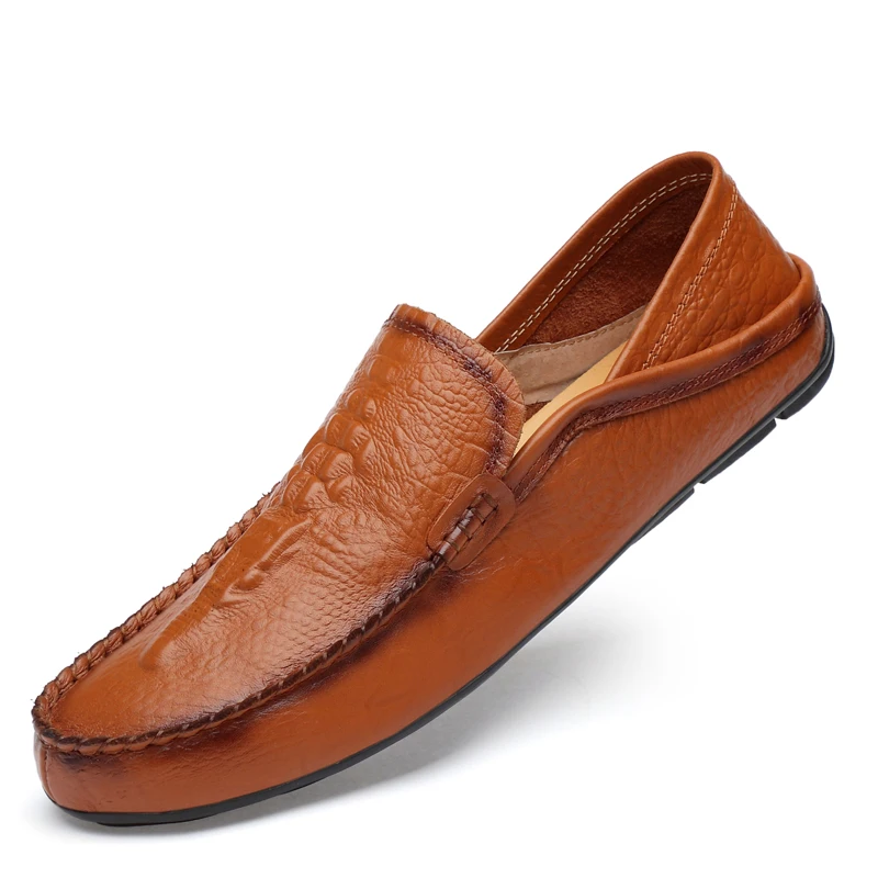 

Brand Cow Genuine Leather Men Casual Driving Shoes Crocodile Grain Men Loafers Lazy boat Footwear 2019 New