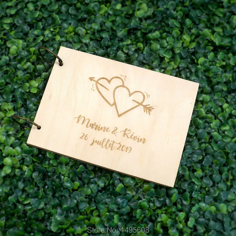 

Hearts Wedding Guestbook ,Wood rustic wedding guest book,Photo album bridal shower engagement anniversary -Rustic Wedding gifts