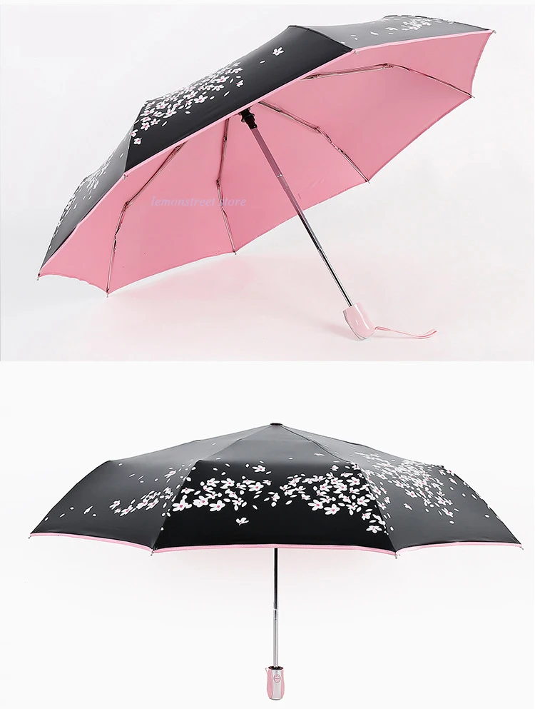Цветочный зонтик черное покрытие солнцезащитный Солнечный зонтик дождь женщина три складной зонтик женский Автоматический принцесса зонтик подарок