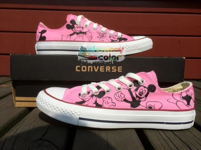 Best price at $123 Cheap Low Top Pink Converse Chuck Taylor Girls Boys Shoes Mickey Mouse Design Hand Painted Sneakers Women Men Christmas Gifts