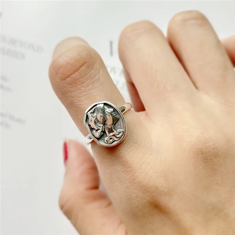 Винтажное ажурное кольцо INZATT из чистого 925 пробы серебра с неровным круглым кольцом для женщин, модные ювелирные изделия, аксессуары