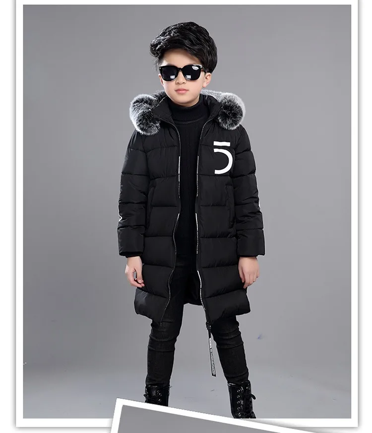 Children Winter Warm Jackets Boys Big Fur Collar Hooded Cotton Jacket Children Casual Thickenging Outerwear Coats