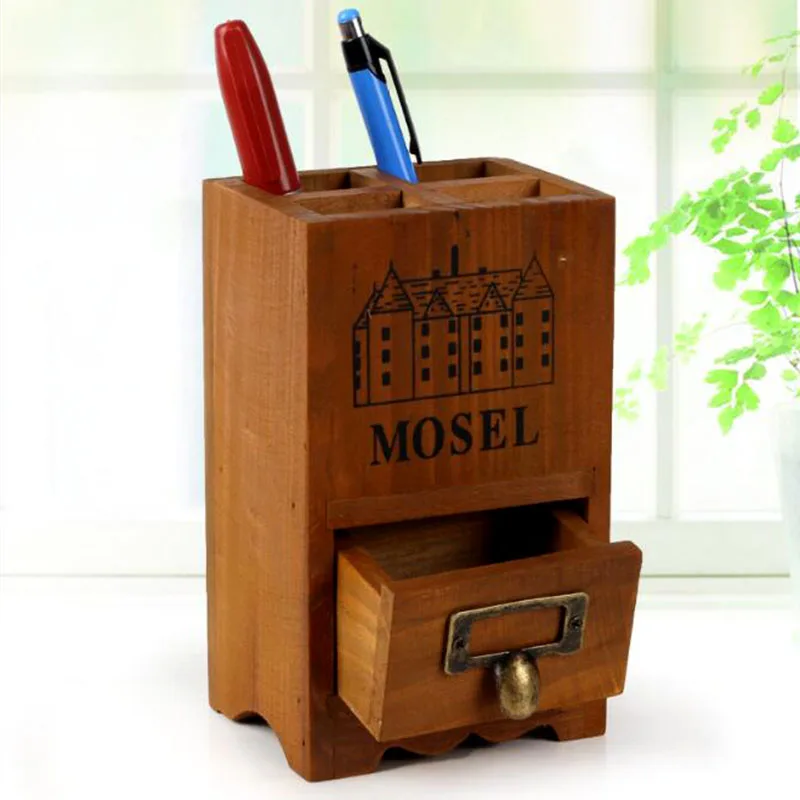 

Desktop Wooden Boxes Container Boxes Decorative Storage Pencil Vase Jewellery Drawer Storage Holder Craft Home Office Decoration