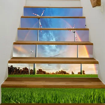 

Creative 3D DIY Windmill Flowers Stairway Wall Sticker Stairs Steps Decoration Decals Home Decor Floor Sticker Mural