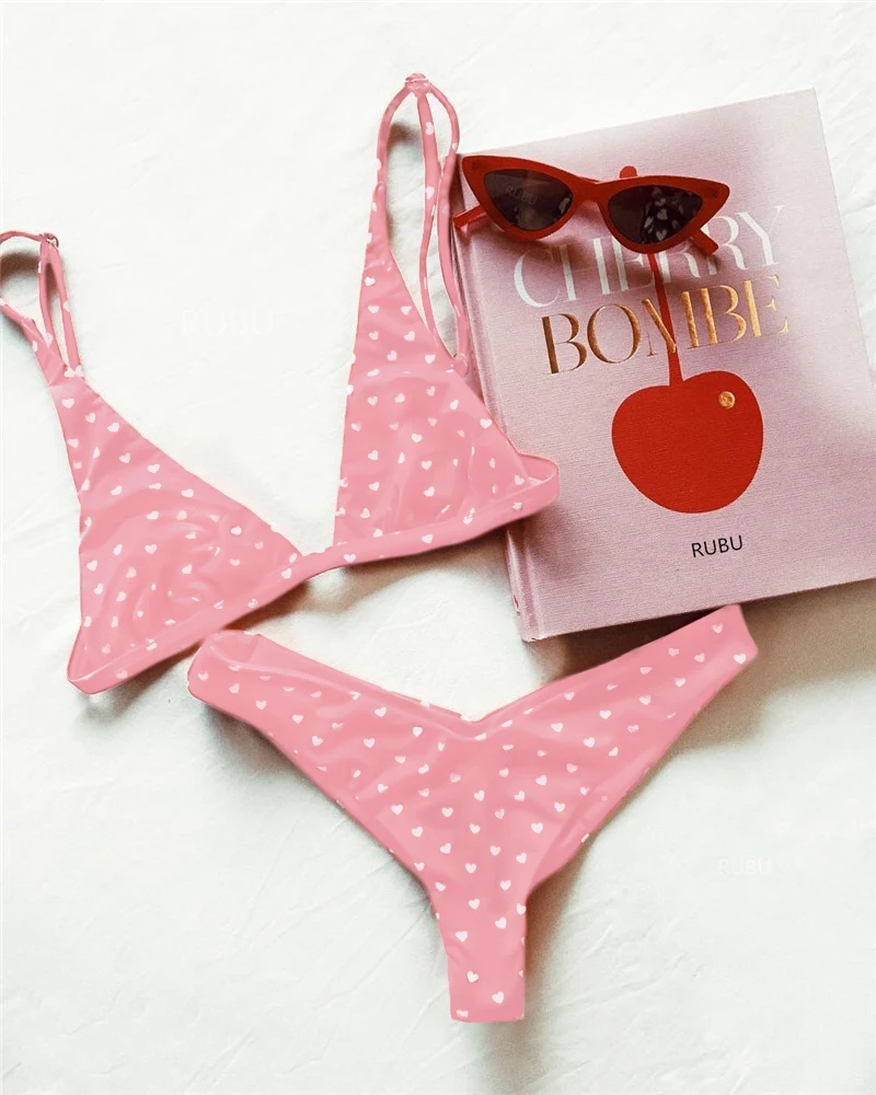 Женский купальник Maillot De Bain бикини с принтом в виде красного сердца 2018|Купальники