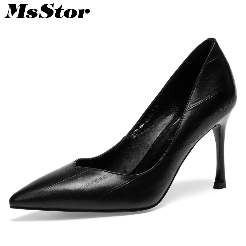 

MsStor Women Pumps Fashion Shallow Sexy Party Office High Heels Women Shoes Genuine Leather Pointed Toe Thin Heels Pumps Woman