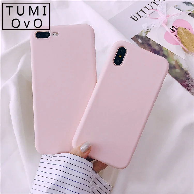 Простой розовый чехол для iPhone 7 8 Plus задняя крышка телефона матовый однотонный 6 6s X