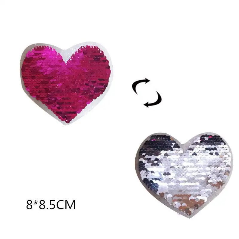 

DoreenBeads Sequined Reversible Change Color Patch Cute Heart Shape Sweater Coat Badge Bag Hat DIY 3 Styles 7*7.5cm, 8*8.5cm 1PC