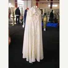 Arabic Formal Dress Long Robe Embroidery Satin Jacket Elegant Ivory Islamic Hijab Evening Dresses