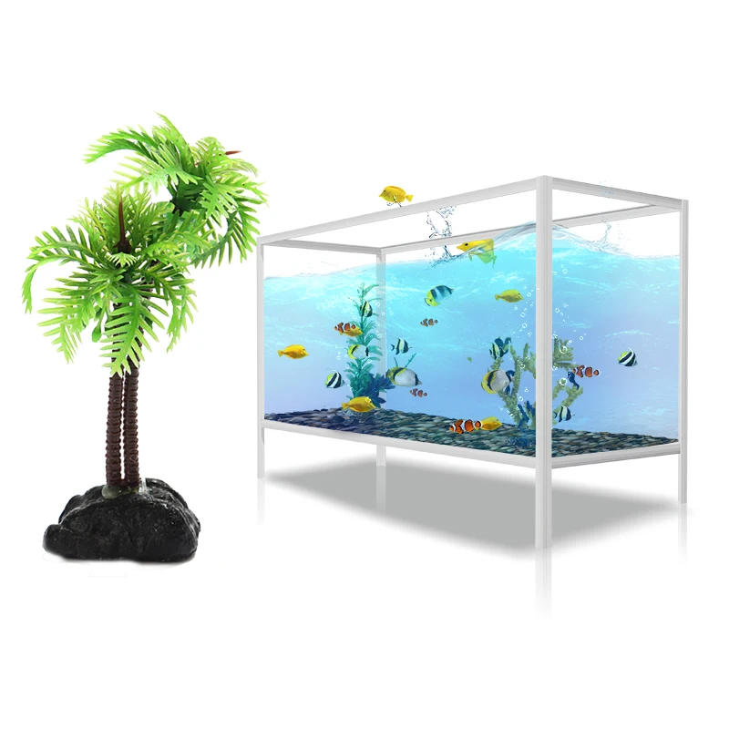1pc 11.5cm Height Artificial Aquarium Coconut Trees Fish Tank Plants