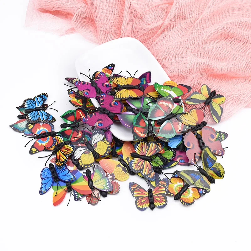 20pcs 3D Plastic butterfly decorative flowers wreaths diy gifts box Fridge sticker scrapbooking needlework bridal accessories